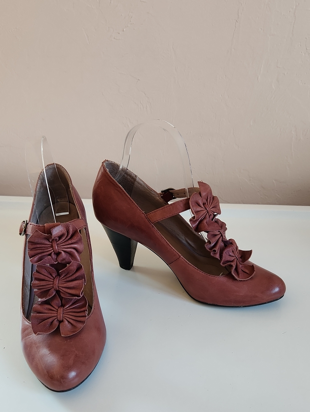 Chocolat Blue Edwardian Dusty MAUVE Burgundy LEATHER FLAPPER Shoes s 7.5